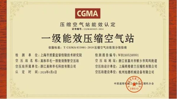 这家企业成功挂牌国家一级能效压缩空气站！站房用气单耗下降28%！